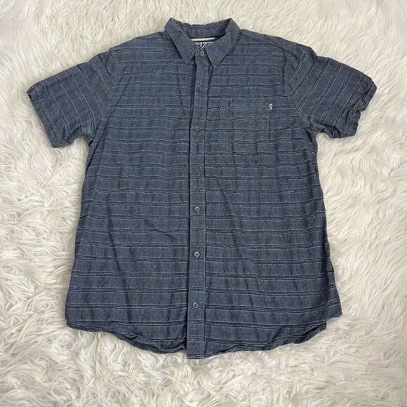 Dravus Gray/Blue Textured Striped 100% Cotton Collared Button Down Shirt Large - Picture 1 of 12
